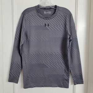 Under Armour Mens ColdGear Compression Gray Abstract Print Longsleeve Crewneck L